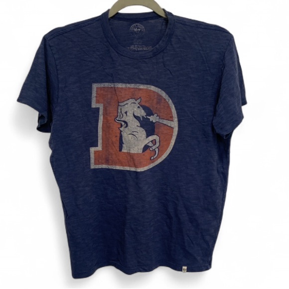 47 Tops - 47 Denver Broncos Throwback Logo Blue Short Sleeve Shirt Size Small